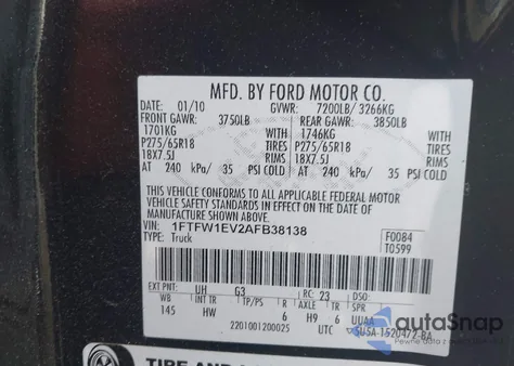 2010 Ford F-150 Fx4/Harley-Davidson/King Ranch/Lariat/Platinum/Xl/Xlt z USA, uszkodzony, nr VIN 1FTFW1EV2AFB38138